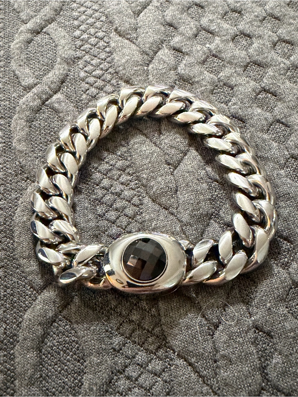Chunky Silver Chain Bracelet with Black Faceted Stone - Picture 2 of 4